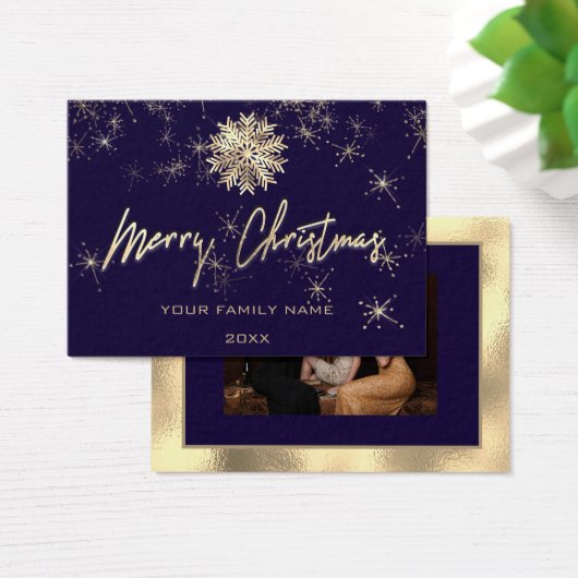 メリークリスマス金ゴールドブルーネイビーフォトスノーフレーク (デスク)