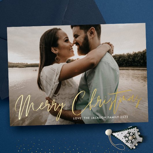 メリークリスマス金ゴールドプレス手書写真 箔シーズンカード