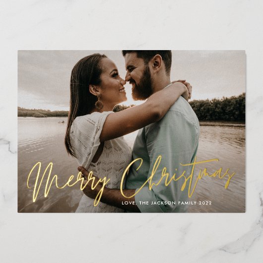 メリークリスマス金ゴールドプレス手書写真 箔シーズンカード (正面)