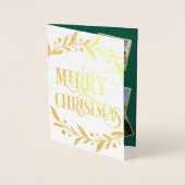 メリークリスマス金ゴールドベリーグリーンフォトコラージュ 箔カード (正面)