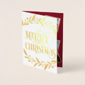 メリークリスマス金ゴールドベリーレッドフォトコラージュ 箔カード (正面)
