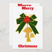 メリークリスマス金ゴールドベルリースカード 招待状 (正面/裏面)