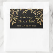 メリークリスマス金ゴールドホイフェイクルホリーブランチ 長方形シール (バッグ)