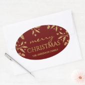 メリークリスマス金ゴールドホリデーホリーフェイクフォイル 楕円形シール (封筒)