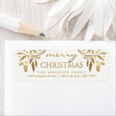 メリークリスマス金ゴールドホリデーホリー差出人住所 ラベル (インサイチュ)