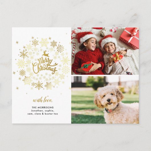 メリークリスマス金ゴールドホリデーリース2写真 ポストカード (正面)