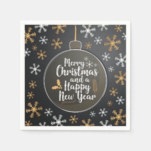 メリークリスマス金ゴールドホワイトスノーフレーク スタンダードカクテルナプキン (正面)