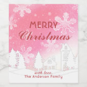 メリークリスマス金ゴールドホワイトハウススノーフレークカスタム ワインラベル (シングルラベル)