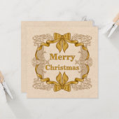 メリークリスマス金ゴールドボウヴィンテージ カード (正面/裏面インサイチュ)
