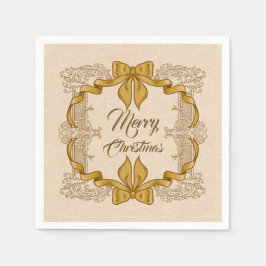 メリークリスマス金ゴールドボウヴィンテージ スタンダードカクテルナプキン