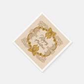 メリークリスマス金ゴールドボウヴィンテージ スタンダードカクテルナプキン (角)