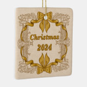 メリークリスマス金ゴールドボウヴィンテージ セラミックオーナメント (右)