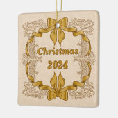 メリークリスマス金ゴールドボウヴィンテージ セラミックオーナメント (左)