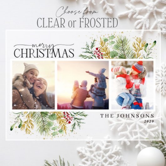 メリークリスマス金ゴールドボタニカルフォトホリデー アクリル招待状