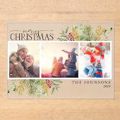 メリークリスマス金ゴールドボタニカルフォトホリデー アクリル招待状 (正面)