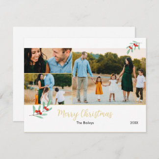 メリークリスマス金ゴールドミスタントー3フォトコラージュ シーズンカード