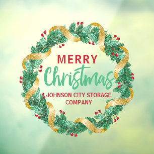 メリークリスマス金ゴールドリースシックカスタム ウィンドウサイン