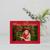 メリークリスマス金ゴールドレタリンググリーティングカード 箔シーズンポストカード (立ち正面)
