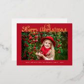 メリークリスマス金ゴールドレタリンググリーティングカード 箔シーズンポストカード (正面/裏面)