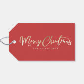 メリークリスマス金ゴールドレタリングホイルレッドモス ギフトタグ (裏面横)