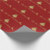 メリークリスマス金ゴールドレッドパターンタイポグラフィ ラッピングペーパー (角)
