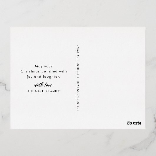 メリークリスマス金ゴールドワンフォトホリデーグリーティング 箔シーズンポストカード (裏面)