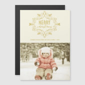 メリークリスマス金ゴールドヴィンテージデコ葉写真 (正面/裏面)