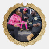 メリークリスマス金ゴールド写真テンプレート オーナメントカード (裏面)