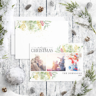 メリークリスマス金ゴールド冬の植物写真ホリド シーズンカード