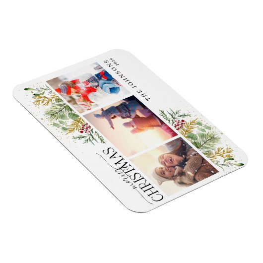 メリークリスマス金ゴールド冬の植物写真ホリド マグネット (右側)