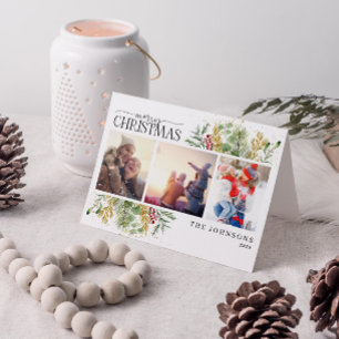 メリークリスマス金ゴールド冬の植物写真Holida シーズンカード