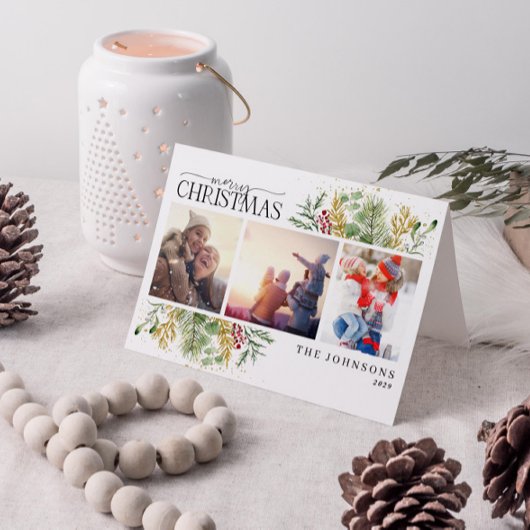 メリークリスマス金ゴールド冬の植物写真Holida シーズンカード