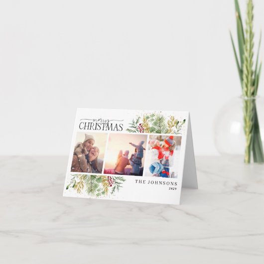 メリークリスマス金ゴールド冬の植物写真Holida シーズンカード (正面)