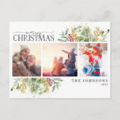 メリークリスマス金ゴールド冬の植物写真Holida シーズンポストカード (正面)