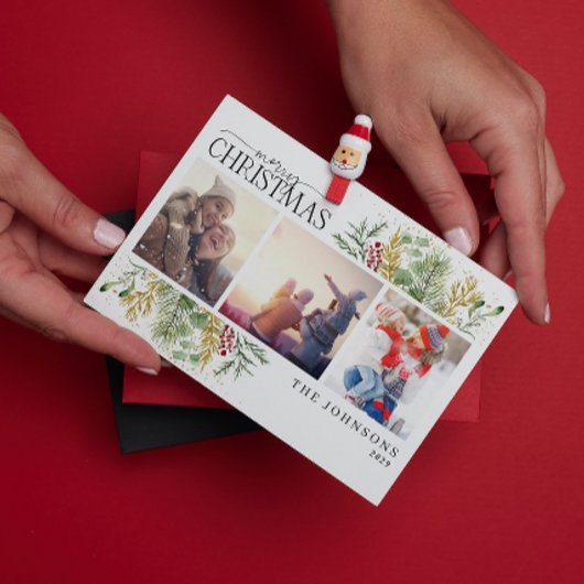 メリークリスマス金ゴールド冬の植物写真Holida シーズンポストカード