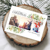 メリークリスマス金ゴールド冬の植物写真Holida シーズンポストカード