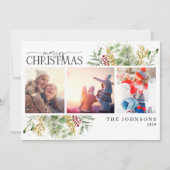 メリークリスマス金ゴールド冬季植物写真 シーズンカード (正面)