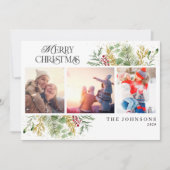メリークリスマス金ゴールド冬季植物写真 シーズンカード (正面)