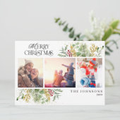 メリークリスマス金ゴールド冬季植物写真 シーズンカード (スタンド正面)