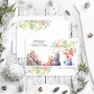 メリークリスマス金ゴールド冬季植物写真 シーズンカード