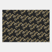 メリークリスマス金ゴールド台本黒緑 ラッピングペーパーシート (正面)