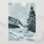 メリークリスマス金ゴールド文字水彩冬の風景 箔シーズンカード (裏面)