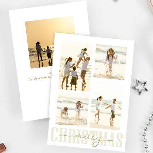 メリークリスマス金ゴールド書道エレガント5写真 シーズンカード