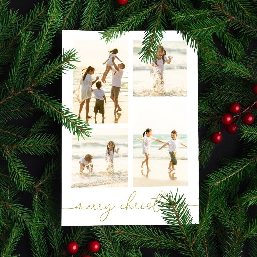 メリークリスマス金ゴールド書道5枚エレガント写真 シーズンカード