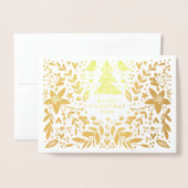 メリークリスマス金ゴールド植物写真 箔カード (封筒付き正面)