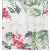 メリークリスマス金ゴールド水彩柊 シャワーカーテン (正面)