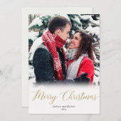 メリークリスマス金ゴールド白シンプル色のフォトカード (正面/裏面)