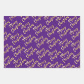 メリークリスマス金ゴールド白黒紫 ラッピングペーパーシート (正面2)