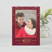 メリークリスマス金ゴールド紙吹雪ホリデーフォト シーズンカード (スタンド正面)