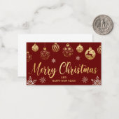 メリークリスマス金ゴールド赤オーナメント雪 ノートカード (正面/裏面インサイチュ)